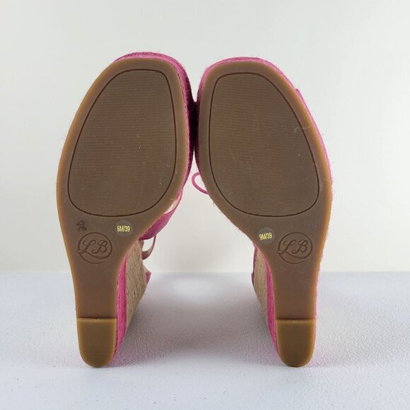 Lucky Brand Strappy Open Toe Wedges Espadilles Sandals Ankle Tie 9 Women Pink - Picture 7 of 13